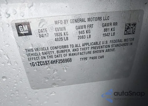 2017 Chevrolet Malibu 1Fl from USA, damaged, VIN 1G1ZC5ST4HF256968